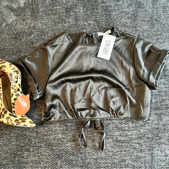 12th Tribe Black Satin crop top - Picture 5 of 6